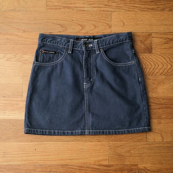 Vintage 90s DKNY Jeans Denim Mini Skirt Navy Size 2 Retro Classic Summer Casual - Picture 1 of 8